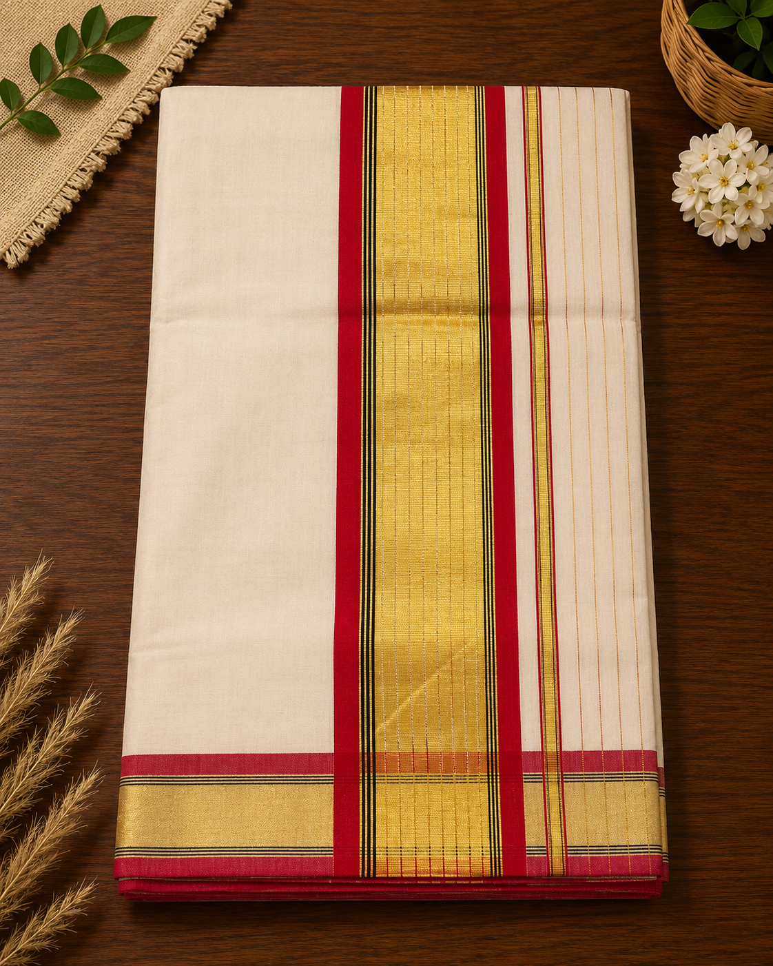 Pure Handloom Karayum Kasavum Saree (100/100 Count) with Running Blouse - SRHKN016