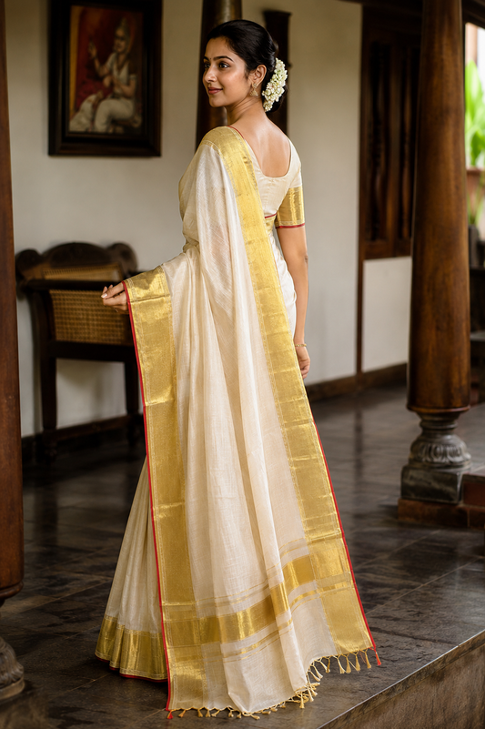 Pure Handloom Original Saree (100/100 Count) with Running Blouse - SRHKN025