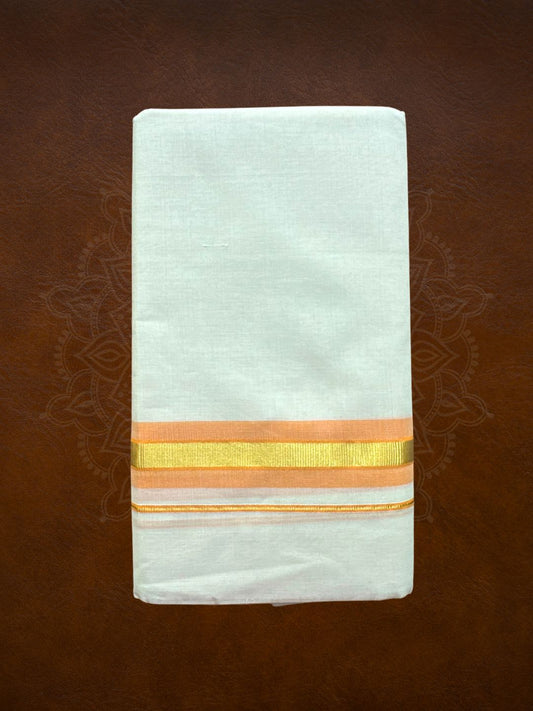 Premium Handloom Gold with Color Border Mundu (Multiple Colors Available)- LHMDB032-1