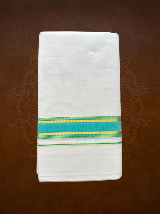 Premium Handloom Gold with Color Border Mundu (Multiple Colors Available)- LHMDB032-2