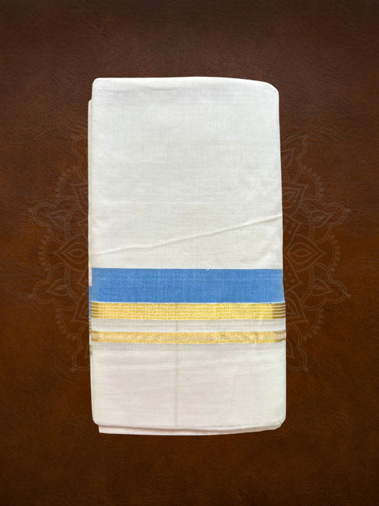 Premium Handloom Gold with Color Border Mundu (Multiple Colors Available)- LHMDB032-3