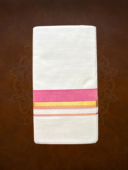 Premium Handloom Gold with Color Border Mundu (Multiple Colors Available)- LHMDB032-5