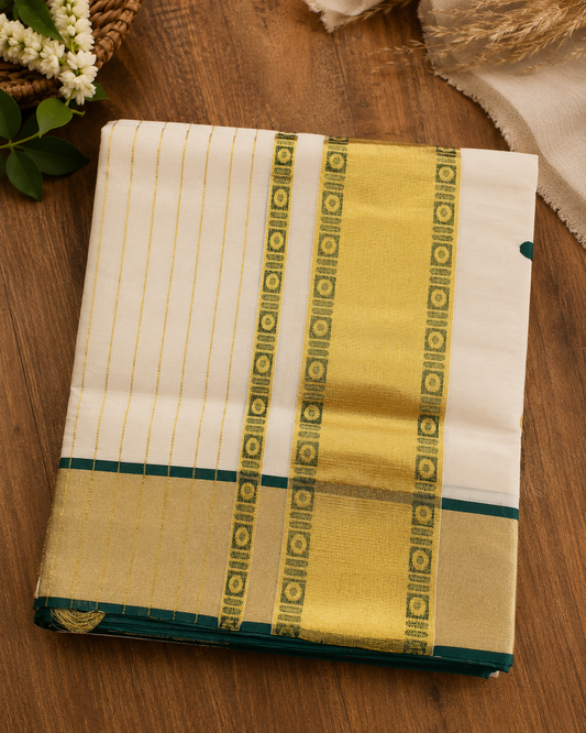 Pure Handloom Green Polka Design Saree (100/100 Count) with Running Blouse - SRHKN019