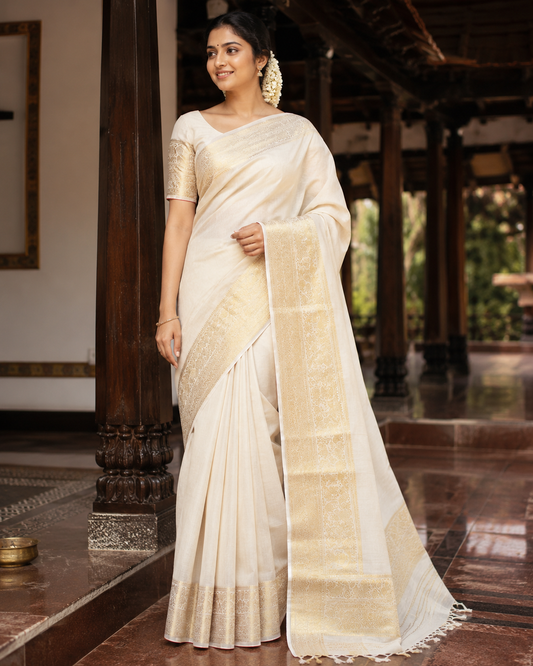 Pure Handloom Check Design Saree (100/100 Count) with Running Blouse - SRHKN022
