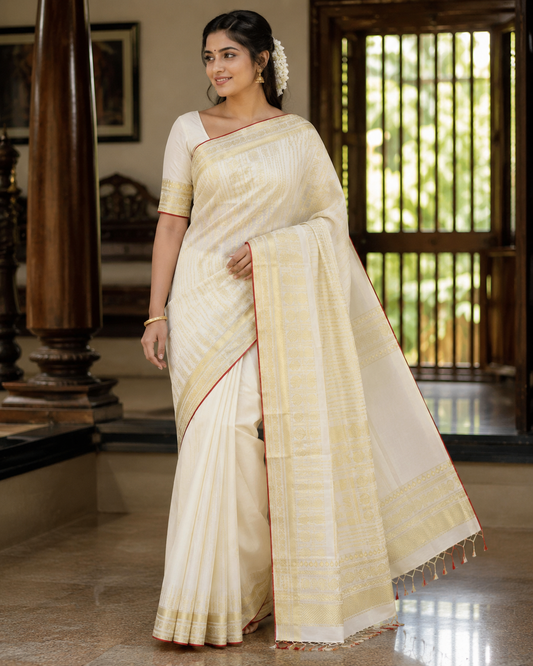 Pure Handloom Light Design Saree (100/100 Count) with Running Blouse - SRHKN023