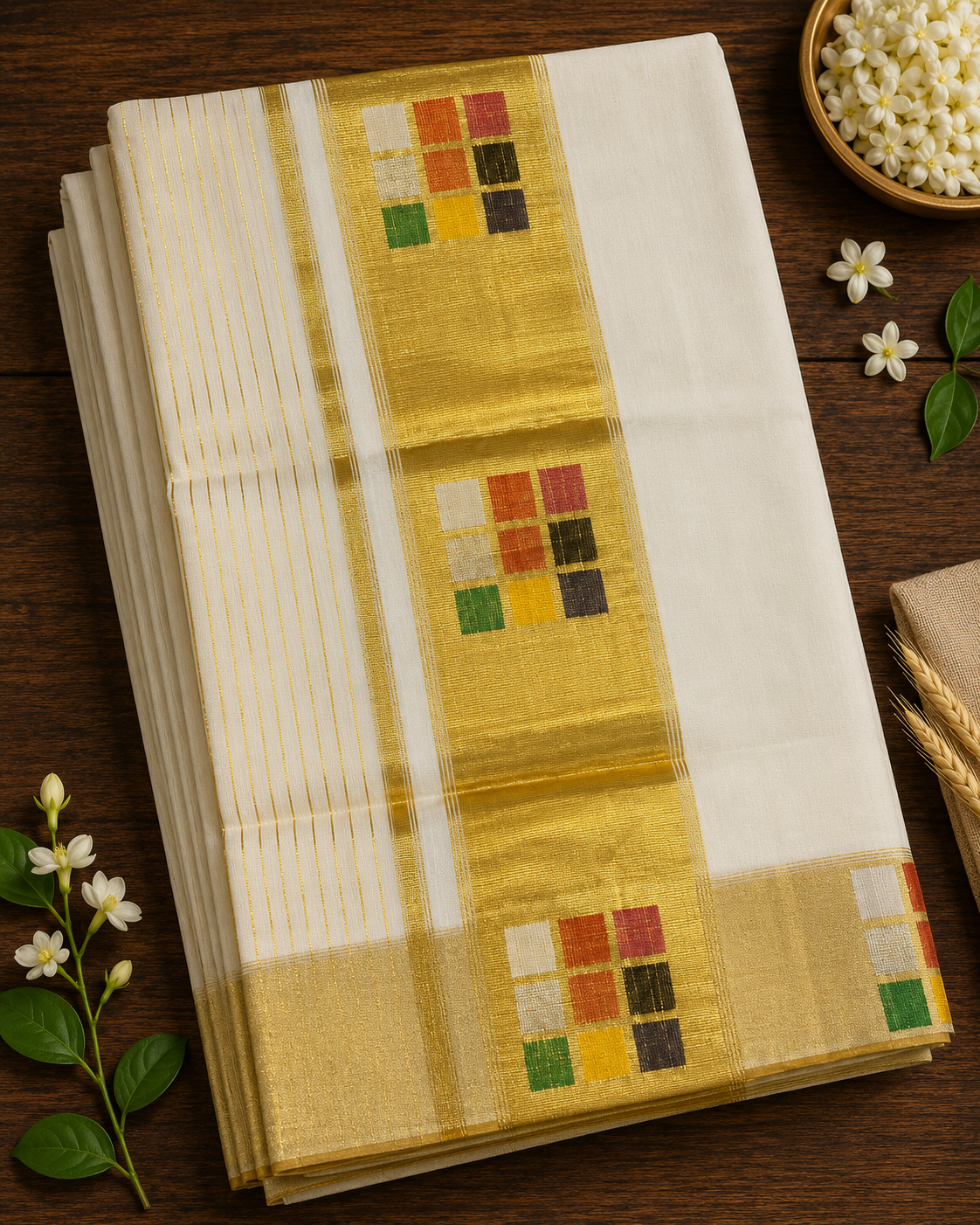 Pure Handloom Plain Multi-Color Box Saree with Running Blouse - SRHKL027