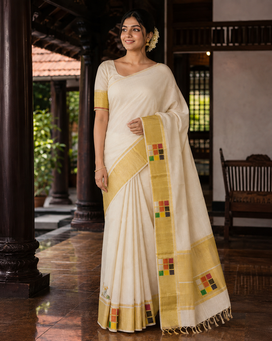Pure Handloom Plain Multi-Color Box Saree with Running Blouse - SRHKL027