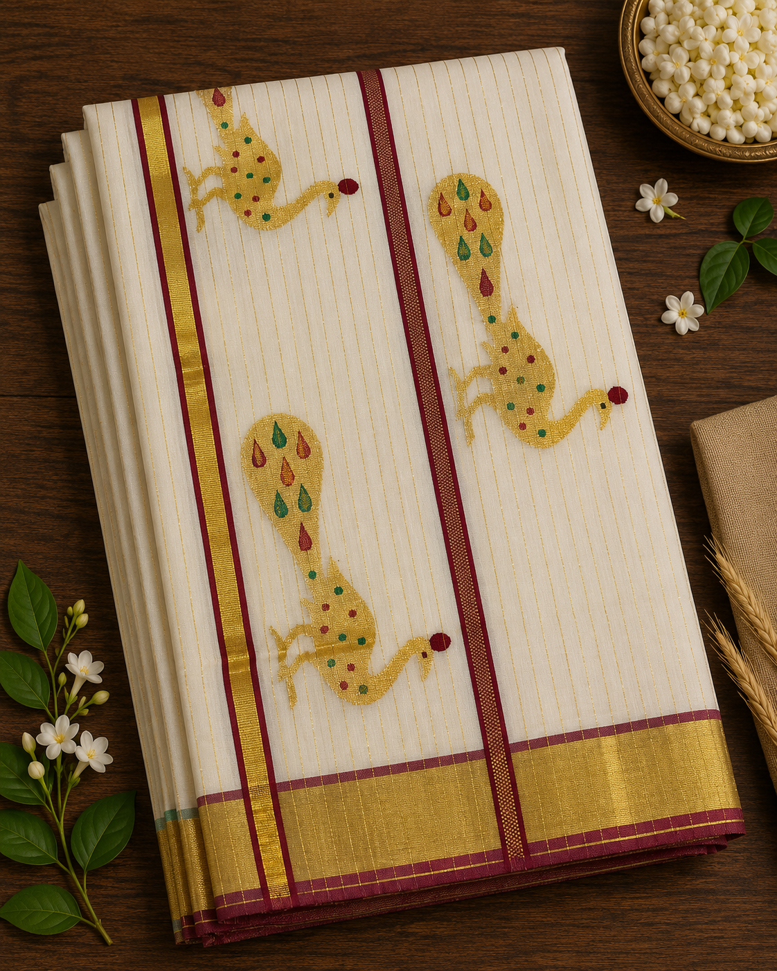 Pure Handloom Golden Peacock Saree with Running Blouse - SRHKL029