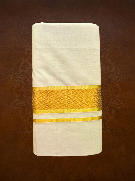 Premium Handloom Golden Kasavu with Design Mundu - LHMDB007