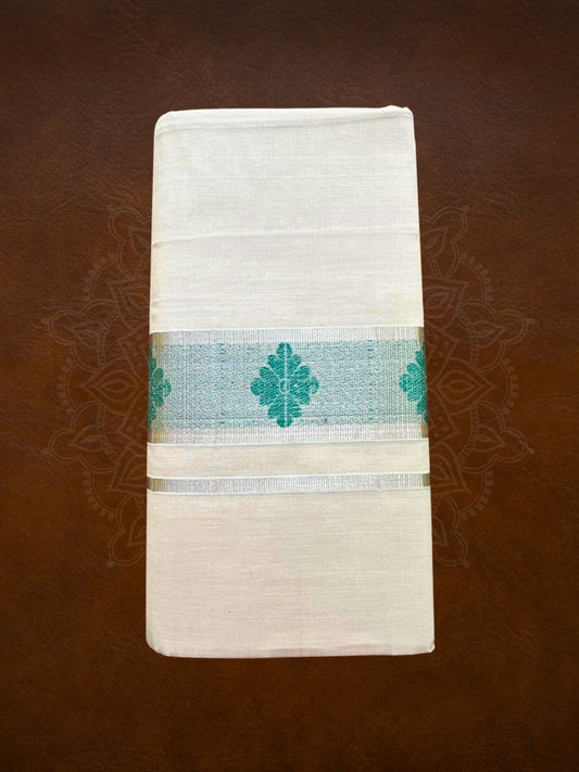 Premium Handloom Silver with Temple Design Mundu - LHMDB010