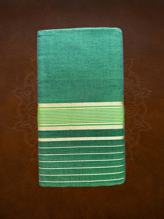Premium Handloom Green Mundu with Colored Kasavu - LHMDB038