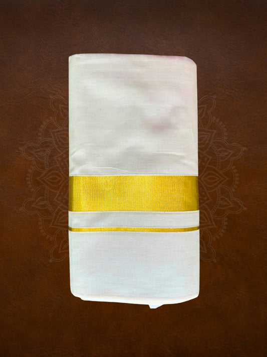 Premium Handloom Gold with Lotus Design Mundu - LHMDB015