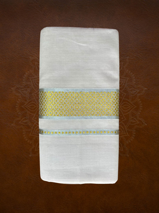 Premium Handloom Golden & Silver Kasavu with Design Mundu - LHMDB008