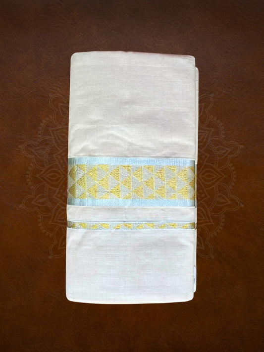 Premium Handloom Silver & Gold Temple Design Mundu - LHMDB012
