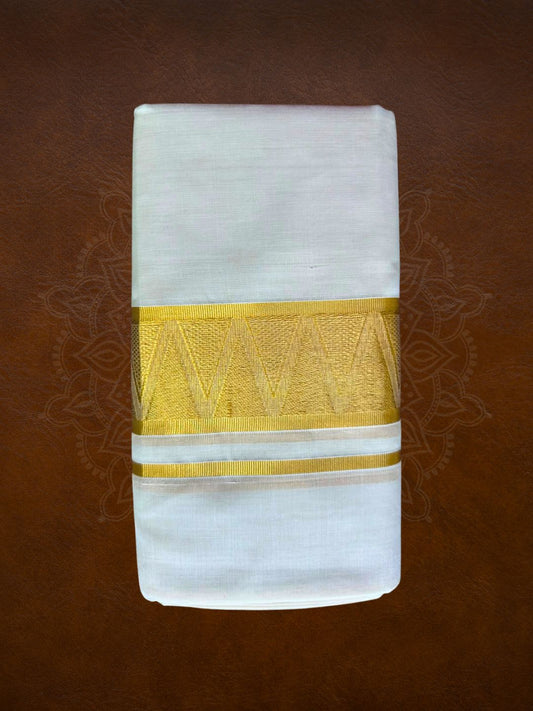 Premium Handloom Gold Kasavu with Temple Design Mundu - LHMDB019