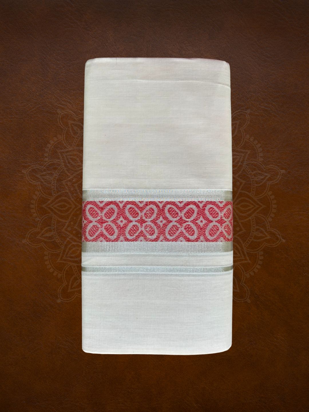 Premium Handloom Silver with Floral Design Mundu - LHMDB014