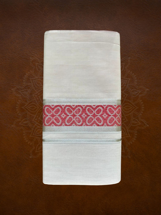 Premium Handloom Silver with Floral Design Mundu - LHMDB014