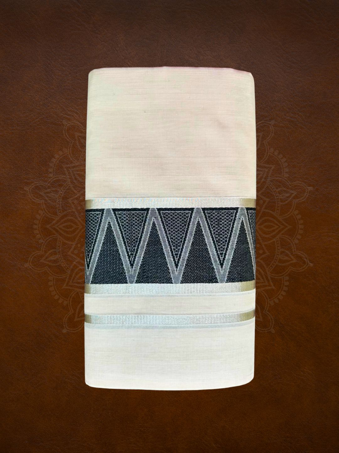 Premium Handloom Black Temple Design Mundu - LHMDB006