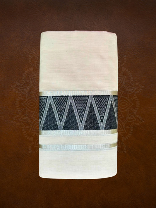 Premium Handloom Black Temple Design Mundu - LHMDB006