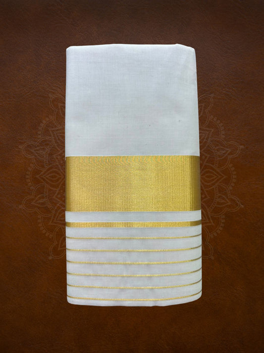 Premium Handloom Gold Kasavu with Stripes Design Mundu - LHMDB018