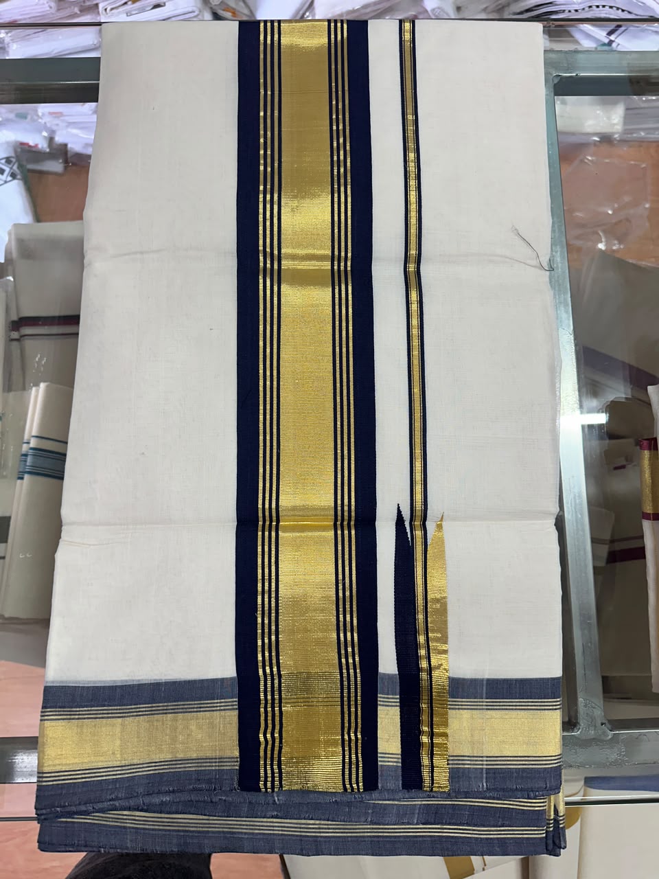 Pure Handloom Dark Blue Gold Chutti Kara Saree with Running Blouse - SRHKL030